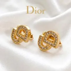 【美品】 Dior CDロゴ ラインストーン イヤリング ゴールドカラー 人気