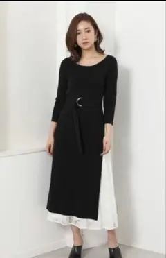 rienda レースニットコンビワンピース ブラックフリーサイズ