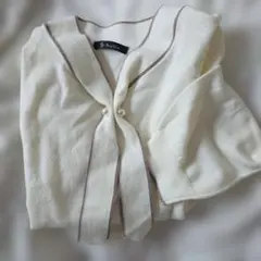 アイボリー リボン付きニットセーター 長袖