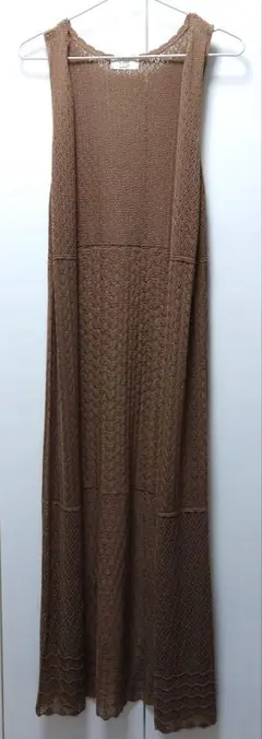 美品　ロングベスト　ジレ　ニット編み　トールサイズ　ブラウンベージュ