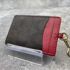 【美品】コーチ COACH レザー パスケース ブラウン レッド PVC