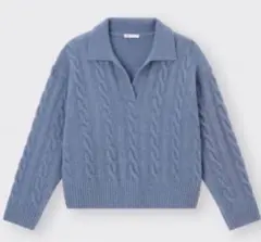GU ブルー L パフィータッチスキッパーケーブルセーター