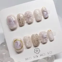 【Sサイズ】 ネイルチップ パープルホワイト 3D マーブル No.10