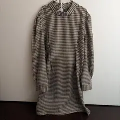 チェック柄ハイネック長袖ワンピース