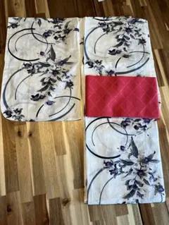 紫花柄 浴衣・赤帯セット