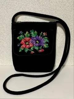 FEILER 花柄刺繍 ショルダーバッグ 黒