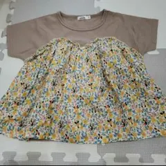 キッズ 130 Tシャツ 半袖 ペアマノン 花柄 ワッフル ベージュ 女の子のサムネイル