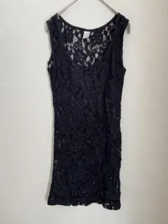 VILLA 黒 レース ノースリーブ ワンピース 花柄 ドレス M L レディー