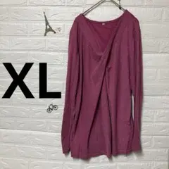 ピンク　 Vネック ラップスタイル 長袖トップス 【XL】