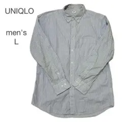 ユニクロ UNIQLO メンズ 長袖シャツ ブルー系 ストライプ L