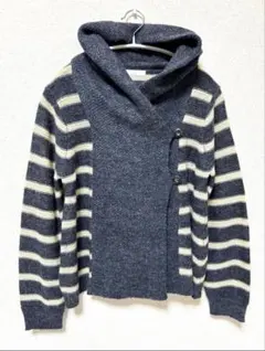 【LBC】 ボーダーフード付ニットカーディガン　Mサイズ