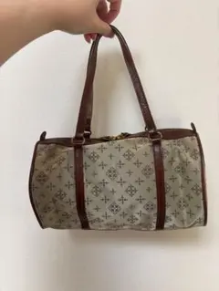 genten インタラクティブモノグラム ジャガード織 レザーコンビ バッグ 