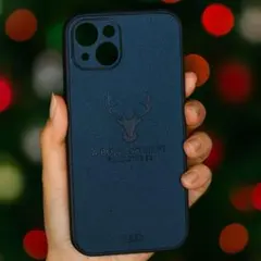 【メルカリ便】鹿ロゴ入りPUレザーケース　ネイビー　iPhone各種対応