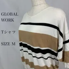 GLOBAL WORK Tシャツ ストライプ　Vネック　トップス