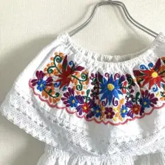 ◎SALE◎used チロリアントップス 花柄刺繍 メキシコ製 コットン 古着