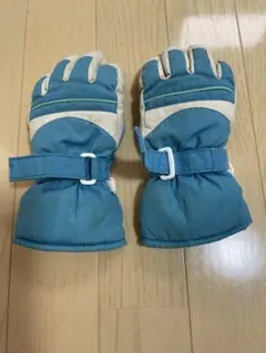 青い冬季用手袋、調整ストラップ付き