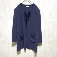 レトロデザイン ジャケット 大きいサイズ ブルー ノーカラージャケット XL