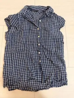 Brandy Melville チェック柄 半袖シャツ　ネイビーのサムネイル