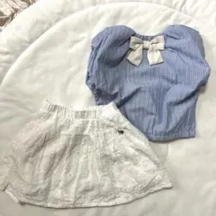 100サイズ プティマイン　リボントップス　レーススカート