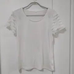 ホワイト フリルスリーブ Tシャツ Lサイズ