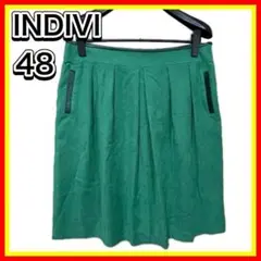 大きいサイズ⭐️INDIVI プリーツ スカート ひざ丈 緑 インディヴィ 48のサムネイル