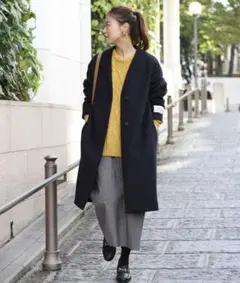 JOURNAL STANDARD relume ノーカラーコート　ネイビー　34