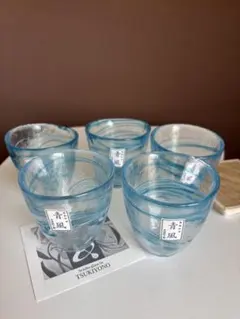 【未使用】月夜野工房 青風 冷茶セット　ガラスコップ　5個セット　箱有り