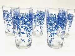 【東洋ガラス】花柄グラス 5客 箱付き タンブラー 未使用保管品 レトロポップ