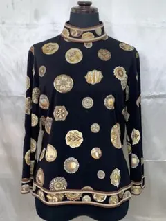 LEONARD レオナール　シルクウール　花柄　宝石　ハイネックカットソー　L LEONARD レオナール シルクウール 花柄 宝石 ハイネックカットソー L