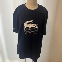 【LACOSTE】半袖Tシャツ/カットソー/無地/紺/刺繍/ロゴ/美品
