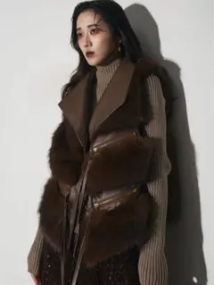 Andrea＆co. フェイクファーライダースベスト＋スパンコールスカート andrea&co. フェイクファーライダースベスト スパンコールスカート