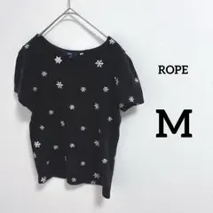 【ROPE】ブラック　半袖ニット　サイズM 雪の結晶模様（刺繍）あり　冬