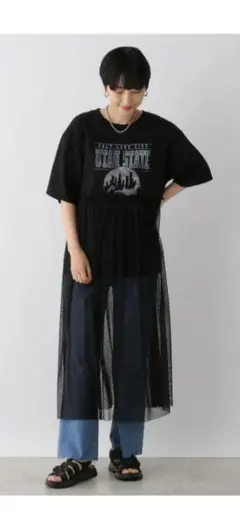 レプシィム　半袖ロングチュールワンピース 黒