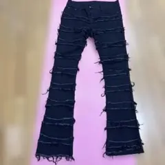 mnml ダメージ加工 フレアデニムパンツ ブラックのサムネイル