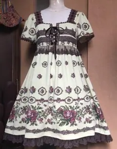 アクシーズファム　薔薇柄　編み上げリボン　ワンピース