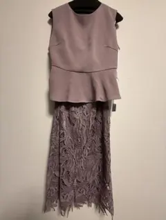 ピンク　ペプラムトップス レースドレス