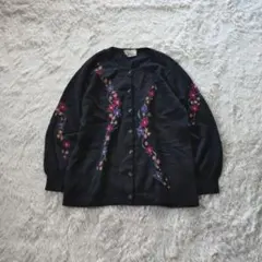 EL MIDAS カーディガン 花柄 カシミヤ100% ブラック L レトロのサムネイル