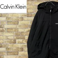 カルバンクライン　ジップアップジャケット　企業刺繍　黒　ブラック　フード　L