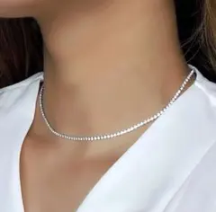 つけっぱなし♡CZ ダイヤ テニスチェーン ネックレス サージカルステンレス