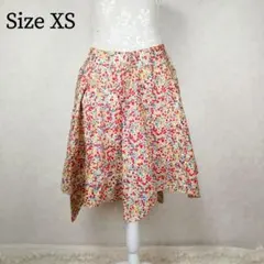 【美品 希少】 USA製 小花柄 アシンメトリー フ膝丈 レアスカート XS