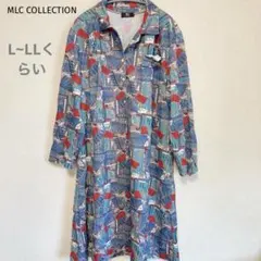 ★極彩色ヴィンテージ 総柄シャツワンピース 昭和レトロ 派手柄 ジオメトリック