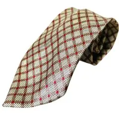 【訳アリ品】ネクタイ 幾何学模様 ブラウン レッド チェック ポリエステル