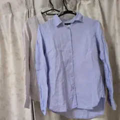 ユニクロ　プレミアムリネン　ラベンダーとチェック柄の長袖シャツ2枚組