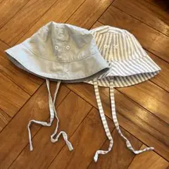 H &Mグレーとストライプのバケットハット