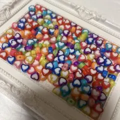 カラフルハートビーズ真ん中白　200個