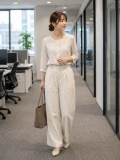 ジャーナルスタンダード ワイドパンツ リネン混 ストライプ M カジュアル 春夏