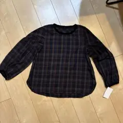 ネイビー系チェック バルーンスリーブシャツ