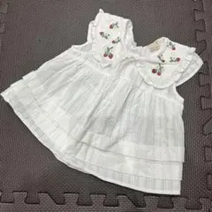 petit main いちご刺繍 フリル襟シャツ 90