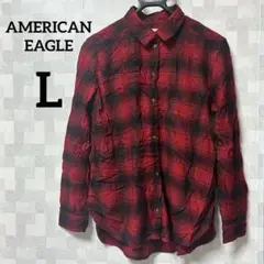 AMERICAN EAGLE 【L】ボーイフレンドフィット 長袖シャツ 赤黒