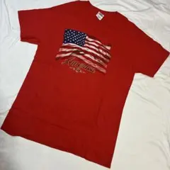 3777] USA古着 GILDAN Tシャツ 半袖 赤 国旗 M アメリカ古着